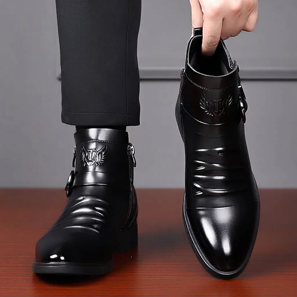 Herren Britische Business Formelle Chelsea Boots Winter Mode Mikrofaser Leder Martin Boots Mit Seitenreißverschluss Rutschfeste Gummisohle