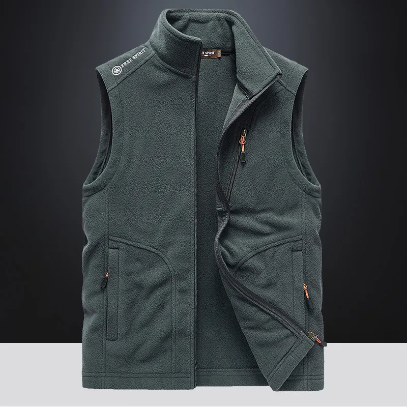 Herren Outdoor Polarfleece Weste Leicht Stehkragen Reißverschluss Ärmellose Jacke Mehrere Taschen Utility Weste Warme Top