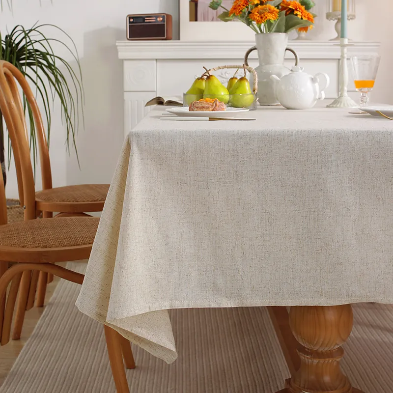Minimalist Solid Color Cotton Linen Rectangular Tablecloth With Hemmed Edges Nordic Style Beige Fabric Table Cover For Dining Room Coffee Table Decorative Dustproof