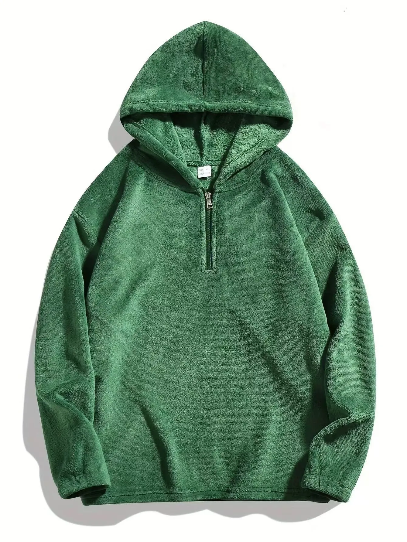 Felpa con Cappuccio da Uomo Casual Tinta Unita con Mezza Zip 100% Poliestere Pile Manica Lunga Pullover Giacca per Inverno