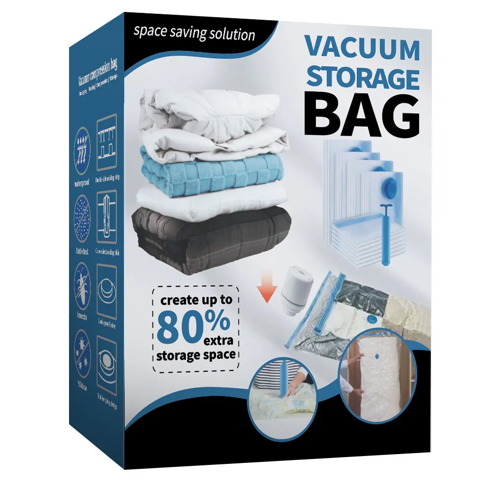 Vacuum Storage Bags For Clothes Comforters Blankets Travel Space Saving Sealer Bags With Electric Manual Pump Transparent Pack