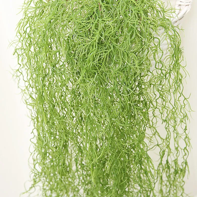 Artificial Hanging Air Grass Spanish Moss Vine Green Plastic Fake Plant For Home Living Room Background Wall Hotel Ceiling Decor