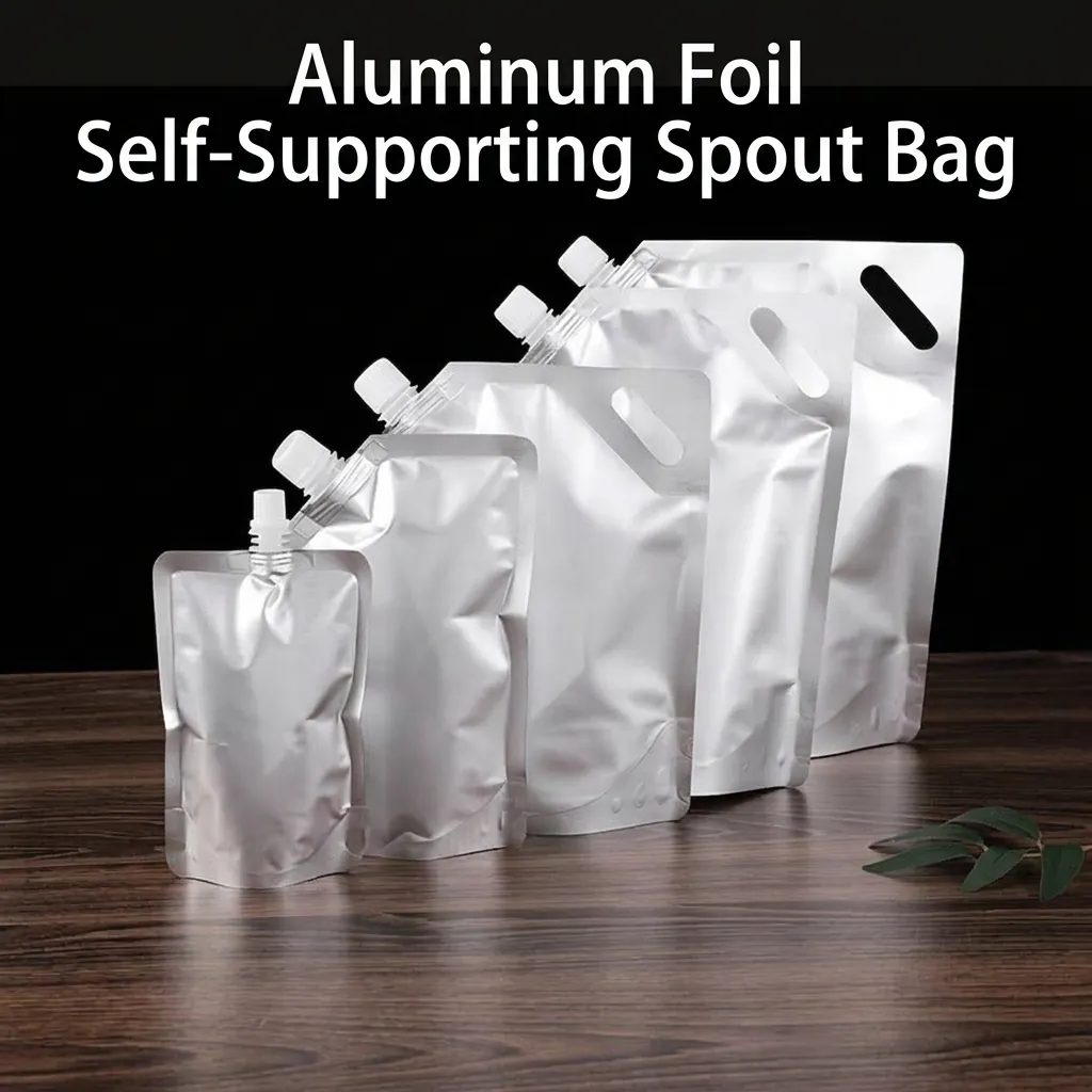 Aluminum Foil Stand Up Spout Pouch For Liquid Beverage Reusable Juice Storage Bag Leak Proof Metallic Sealed Packaging Dispenser