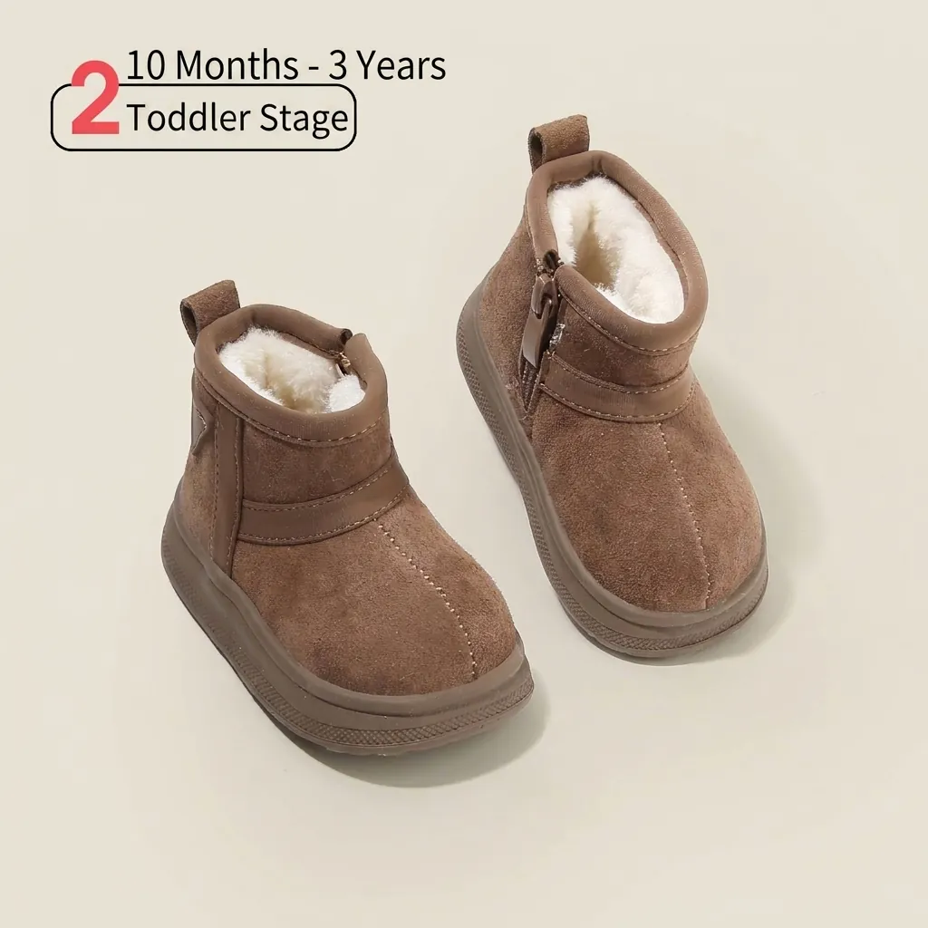 Kids Winter Snow Boots Suede Plush Lined Warm Cotton Shoes For Boys Girls Toddler Baby Walker Anti-Slip Ankle Boots