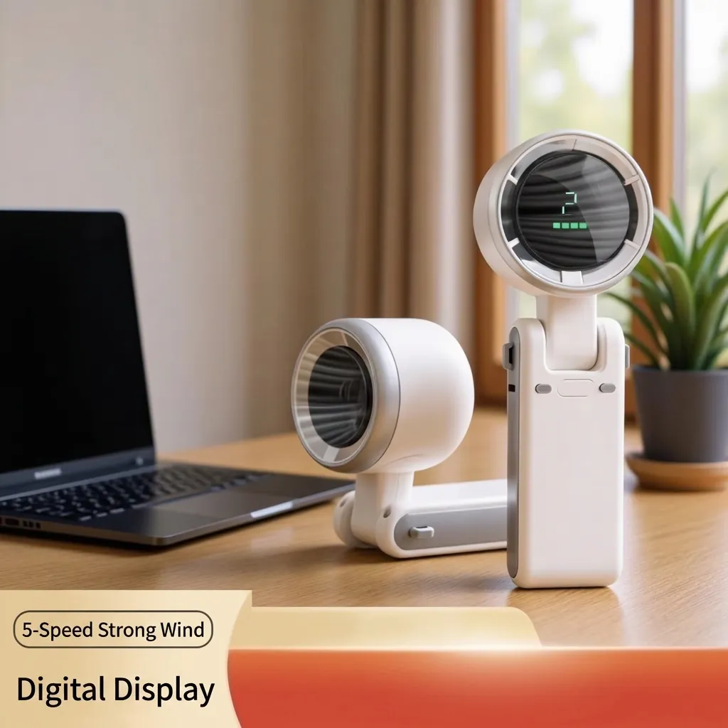 Draagbare Hogesnelheid Handventilator USB Oplaadbaar Opvouwbare Nekventilator Met LED Digitaal Display 5 Snelheden Stille Koeling