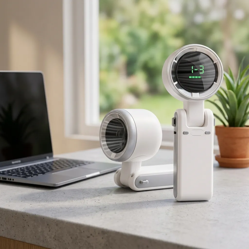 Portable High Speed Handheld Fan USB Rechargeable Foldable Neck Fan With LED Digital Display 5 Speeds Silent Cooling Fan For Travel