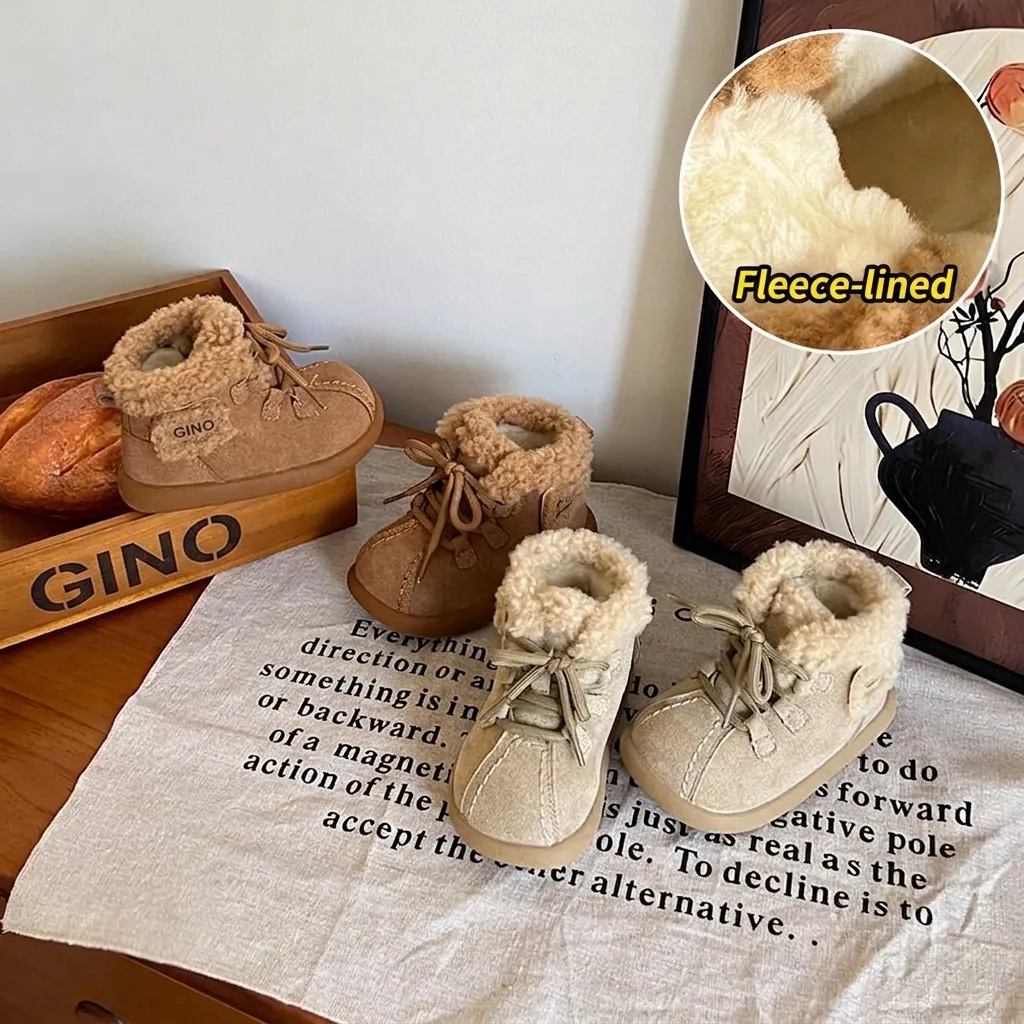 Childrens Snow Boots Warm Fleece Lined Winter Cotton Shoes Microfiber Leather Toddler Walkers Casual Thickened Ankle Boots