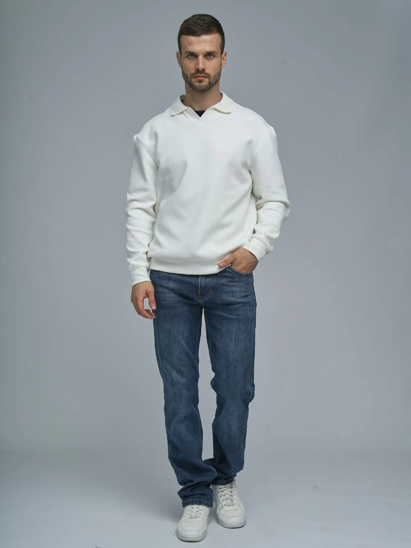 Jeans Denim Uomo Taglio Dritto Casual Tinta Unita Misto Cotone Elasticizzato Pantaloni Lavati Classici Blu Grigio Blu