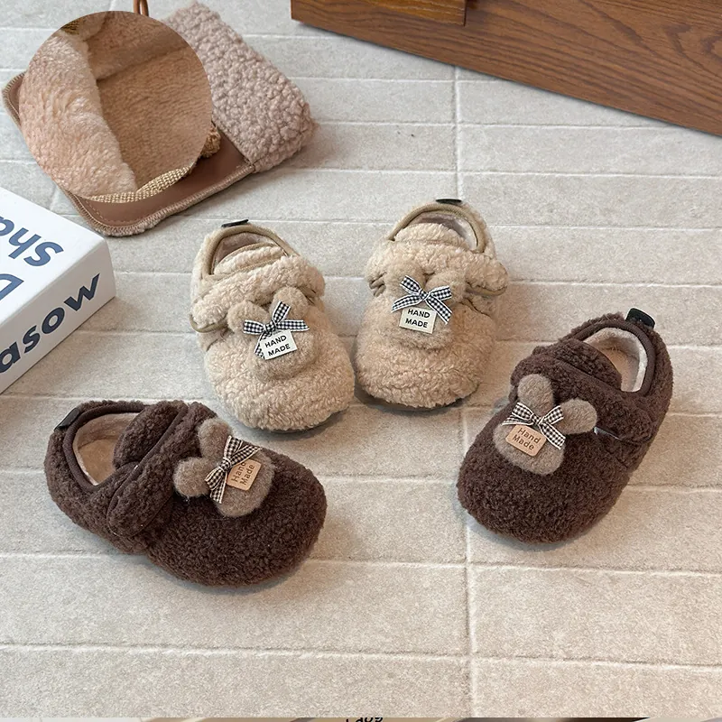 Scarpe di Cotone in Peluche per Bambine con Orecchie di Coniglio Caldo Pile Foderato Invernale Antiscivolo Pantofole Morbide