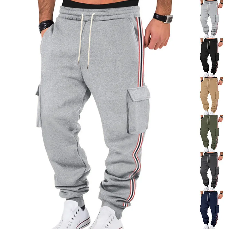Herren Winter Schwergewicht Fleece Hose Retro Warm Joggers Taschen Gurtband Outdoor Sport Casual Sweatpants Mann