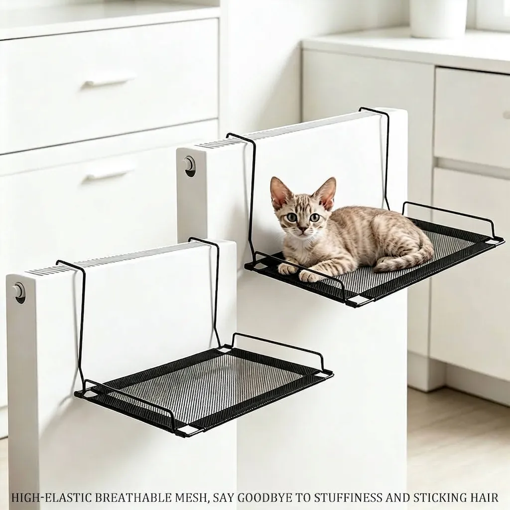 Hanging Cat Hammock Breathable Mesh Radiator Bed Metal Frame Cooling Pet Nest Cage Accessory For Small Animals Indoor Home