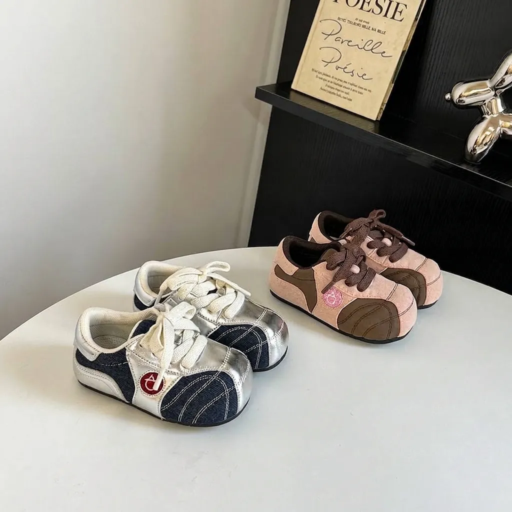 Toddler Kids German Army Trainer Style Casual Board Shoes Chunky Round Toe Contrast Color Sneakers For Boys Girls