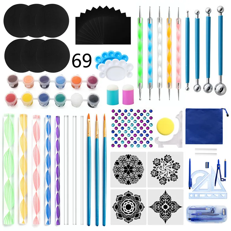 Mandala Dotting Tools Collection Rock Painting Kit Acrylic Rods Stencils Paint Brushes Comprehensive DIY Art Craft Supplies