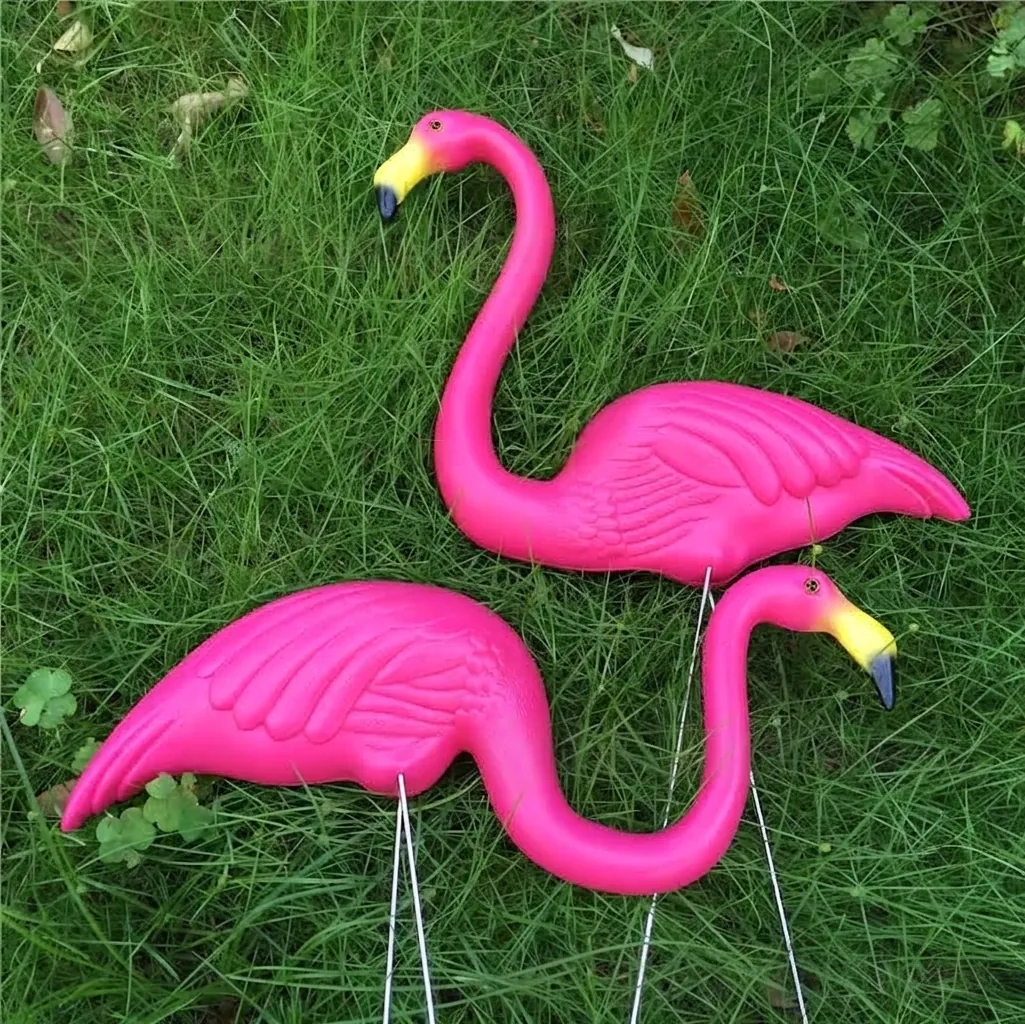 Simulation HDPE Plastic Pink Flamingo Statues Garden Yard Decoration Realistic Animal Ornaments With Metal Stakes Wedding Party Prop