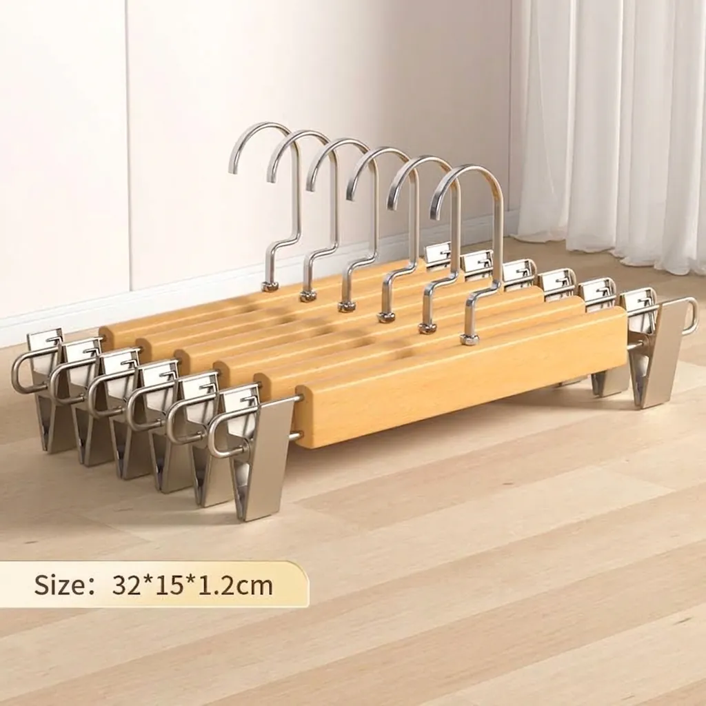 Minimalistische Massivholz Hosenbügel Mit Verstellbaren Metallklammern Rutschfeste Bügel Für Hosen Röcke Schrankaufbewahrung