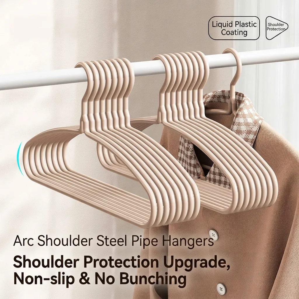 Thickened Steel Core Clothes Hanger With PE Coating Shoulder Protection Anti Bulge Non Slip Hanger For Wardrobe Storage Organization