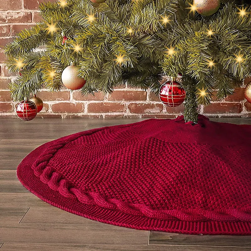 Kabelgebreide Kerstboomrok Acryl Machinaal Gebreide Ronde Boomrok Met Pompons Voor Vakantie Huis Feest Decoratie