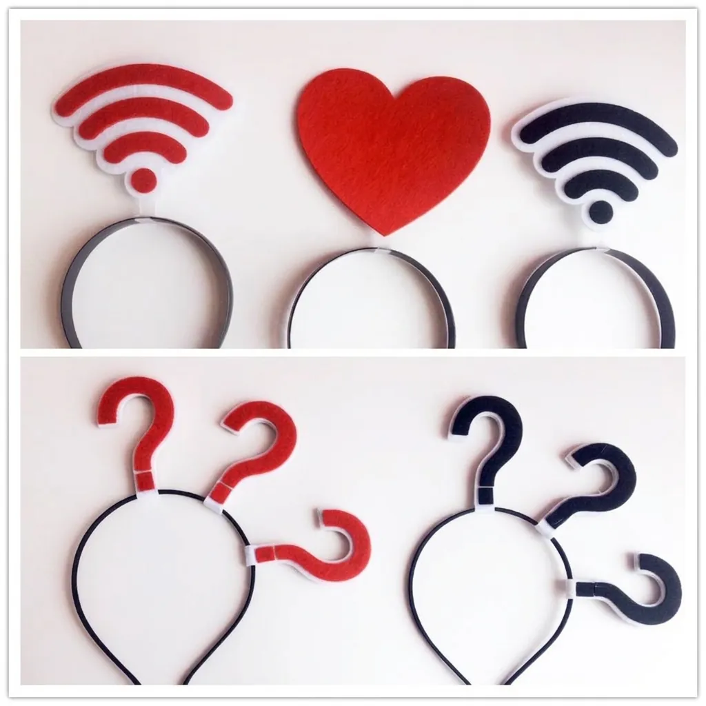 Αστεία Στέκα με Σύμβολα Emoji Κόκκινη Καρδιά WiFi Ερωτηματικό Στέκα από Τσόχα για Live Streaming Selfie Party Αξεσουάρ Μαλλιών