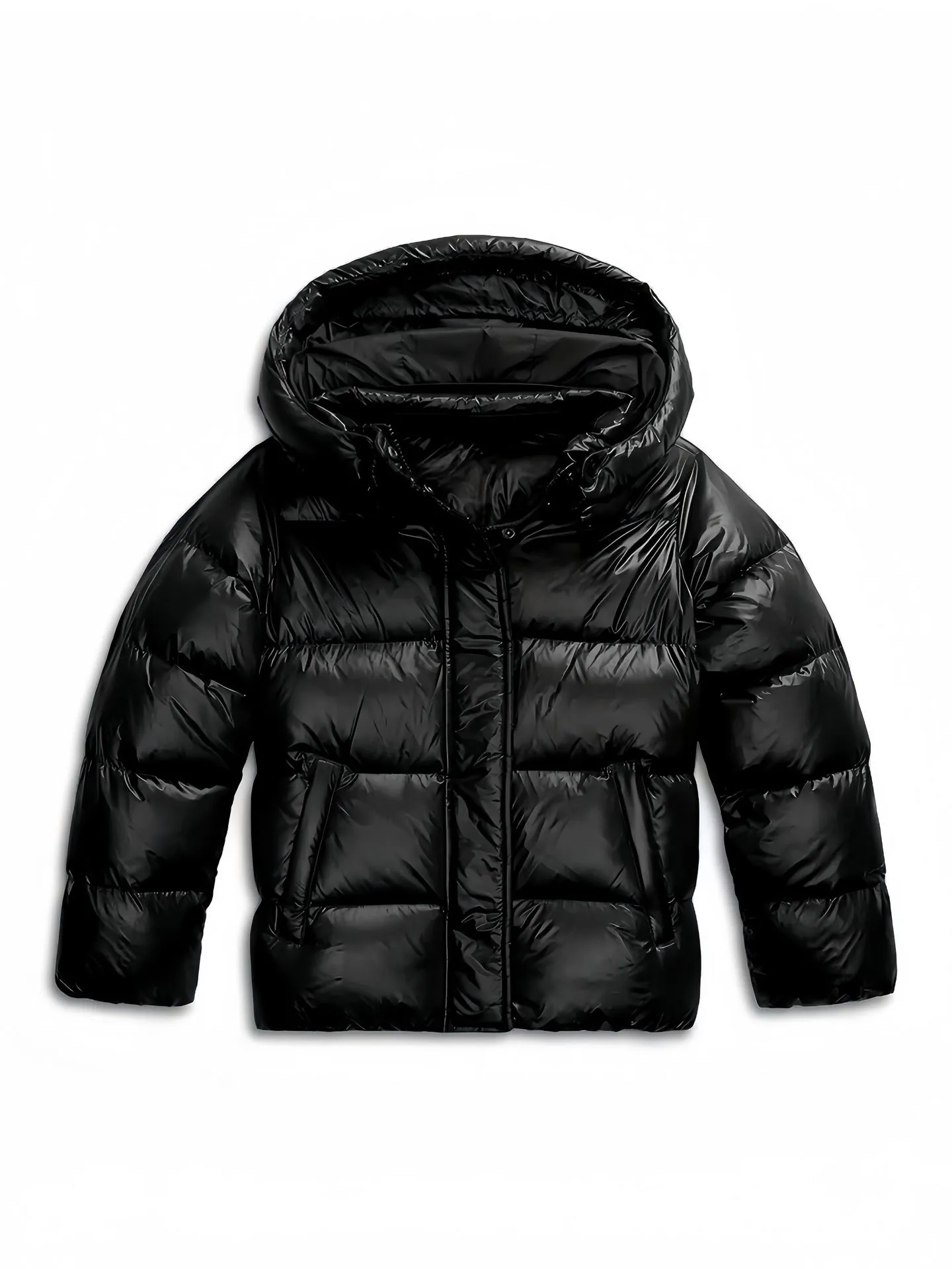 Unisex Glänzend Gesteppte Jacke Mit Kapuze Baumwolle Puffer Mantel Wasserabweisend Winddicht Dicke Winter Außenbekleidung Top