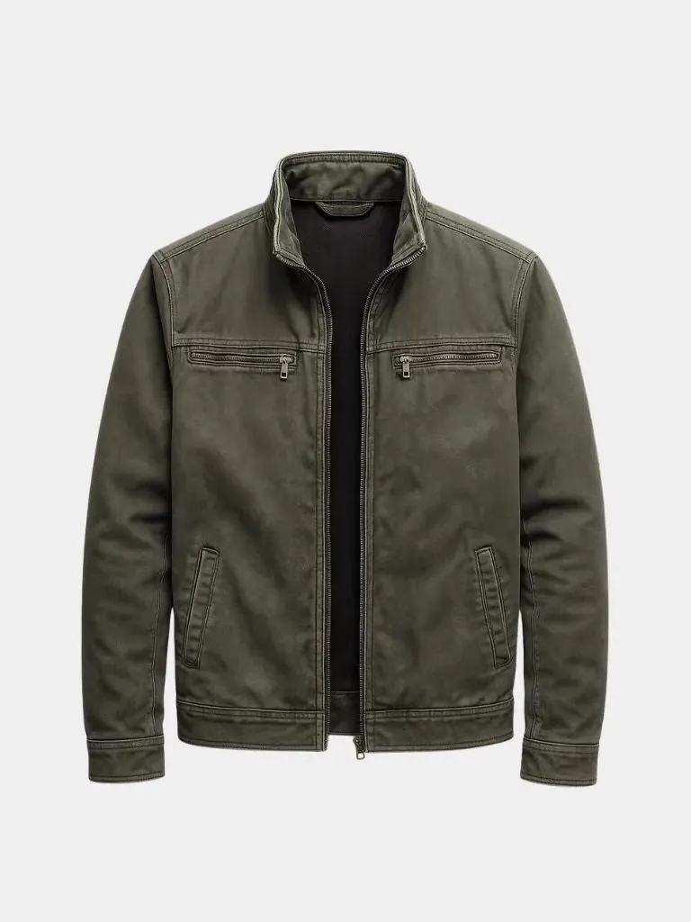 Giacca Cargo da Uomo in Cotone Vintage Vestibilità Larga Collo Rialzato Cerniera Abbigliamento da Lavoro Con Tasche Multiple