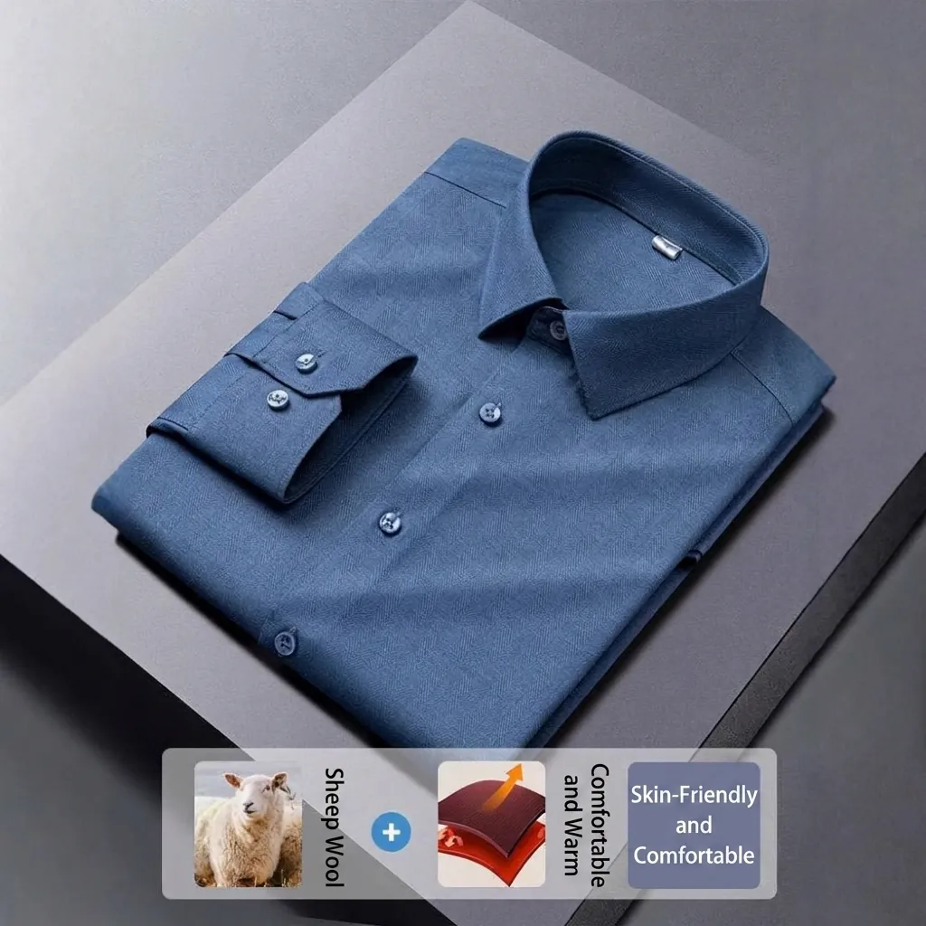 Chemise Homme Laine Modal Manches Longues Business Slim Fit sans Repassage Texture Chevrons Chemise Formelle Top