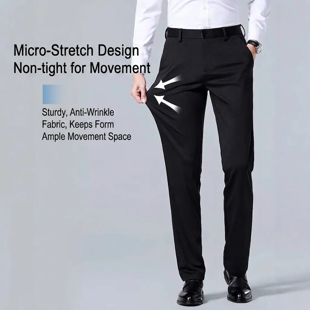 Men Straight Leg Business Casual Suit Pants Non-Iron Stretch Breathable Wrinkle Resistant Lightweight Commuter Trousers For Summer