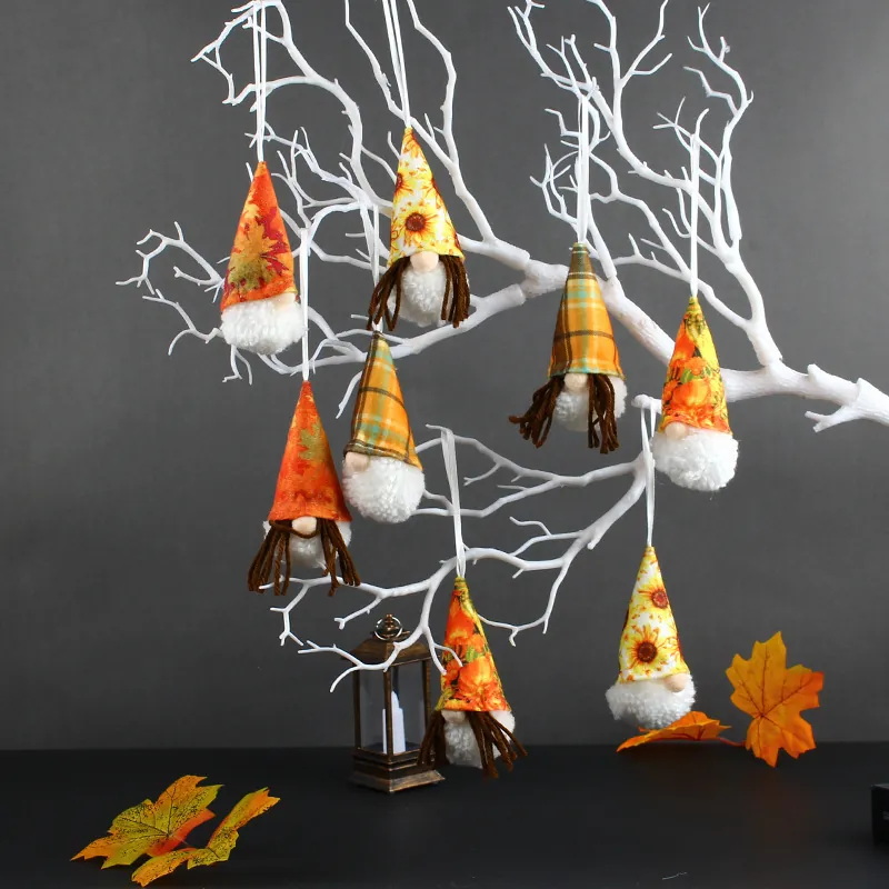 Thanksgiving Autumn Harvest Gnome Doll Hanging Decoration Sunflower Maple Leaf Faceless Elf Plush Ornaments For Fall Party Decor