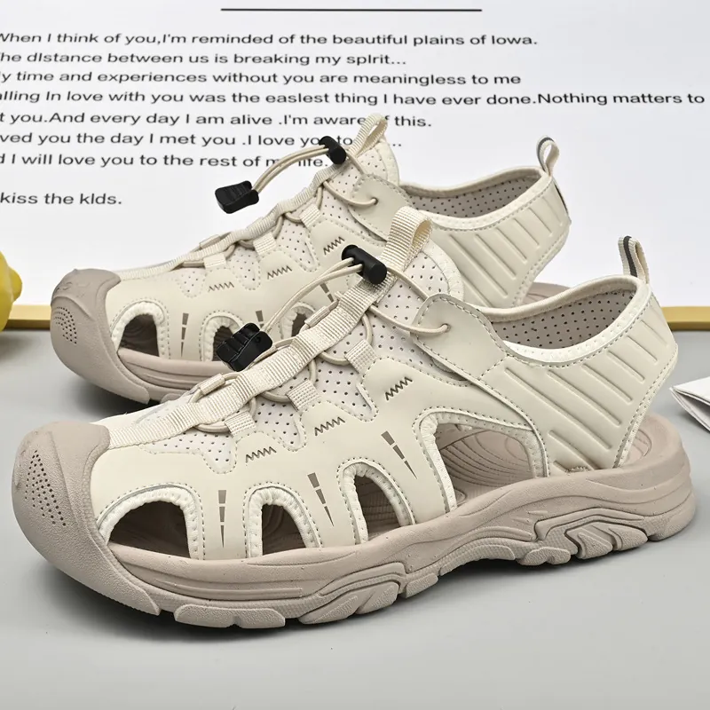 Men's Breathable Closed-Toe Outdoor Sports Sandals Non-Slip Rubber Sole Casual Mesh Trekking Shoes For Spring Summer