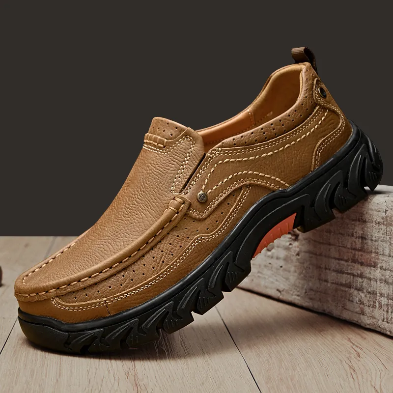 Chaussures de Randonnée en Cuir de Vachette Véritable pour Femmes Semelle Épaisse Antidérapante Chaussures de Marche Décontractées de Grande Taille