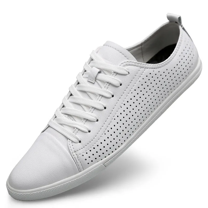 Men Real Cowhide Leather Casual White Shoes Breathable Soft Sole Fashion Minimalist Lace Up Low Top Board Sneakers Men Shoes