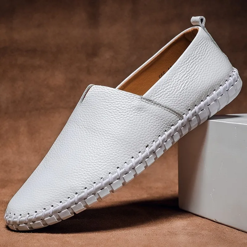Mocassini Casual da Uomo in Pelle Sintetica Scarpe da Guida Traspiranti Cuciti a Mano Senza Lacci per Uomo Taglie Forti 38-50