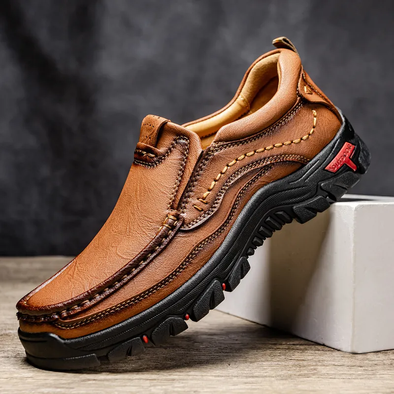 Chaussures Décontractées en Cuir Microfibre pour Hommes Slipper Extérieur Semelle Souple Chaussures de Conduite Légères Antidérapantes Cousues