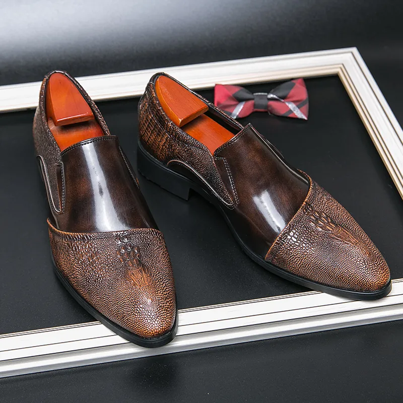Herren Business Formal Lederschuhe Krokodil Prägung Spitze Brogue Oxford Schuhe Slip On Hochzeit Bräutigam
