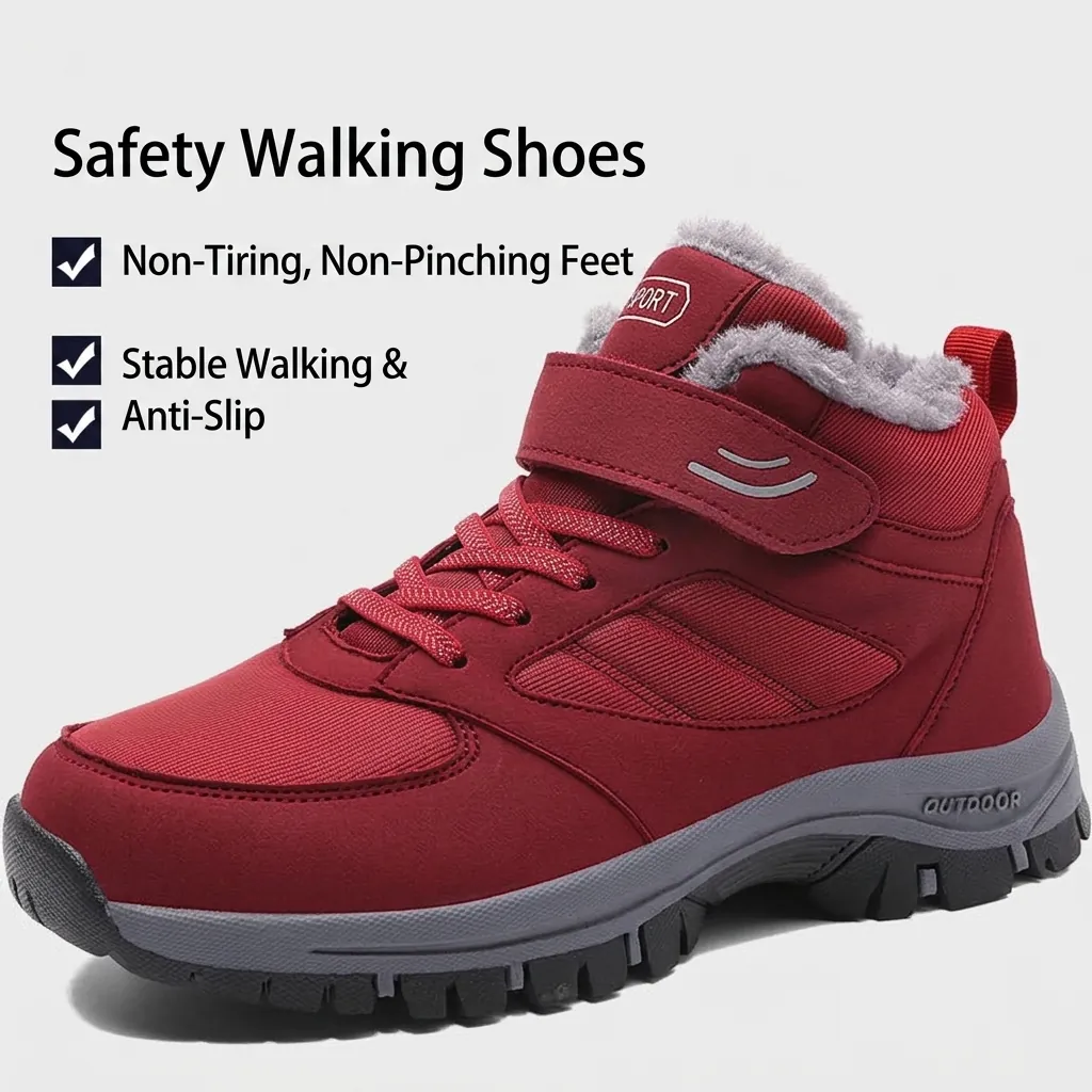 Winter Warm Fleece Lined High Top Elderly Shoes Non-slip Walk Sneakers For Men Women Hook And Loop Closure Outdoor Boots