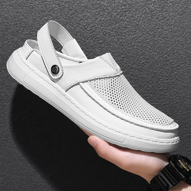 Herren Sommer Atmungsaktiv Hohl Geschnitten Sandalen Lässig Mesh Weiche Sohle Strand Schuhe Sport Slides Hausschuhe Große Größe