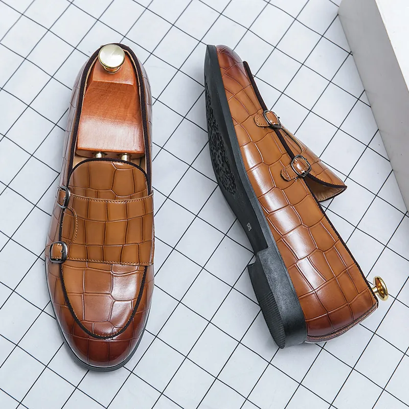Ανδρικά Double Monk Strap Loafers Μοτίβο Κροκοδείλου Μυτερή Μύτη Επαγγελματικά Επίσημα Παπούτσια Γάμος Γραφείο Εργασία Παπούτσια