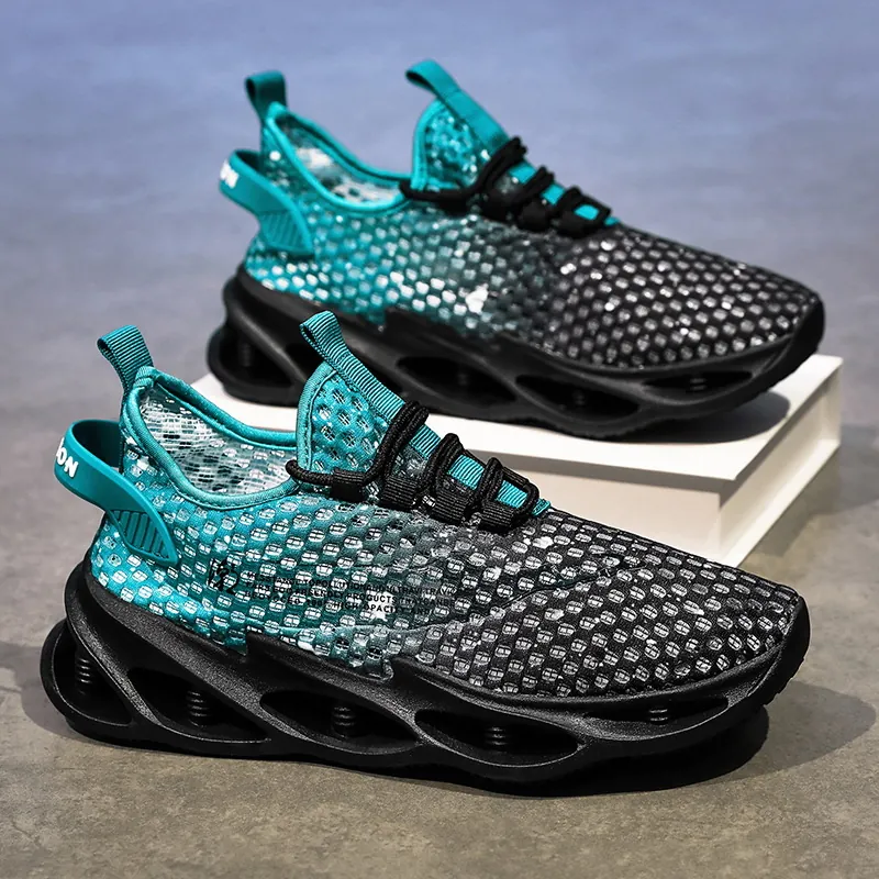 Baskets à Semelle Lame pour Hommes Chaussures de Course en Maille Respirante Amorti Dégradé Légères Sport Casual Mode Chaussures