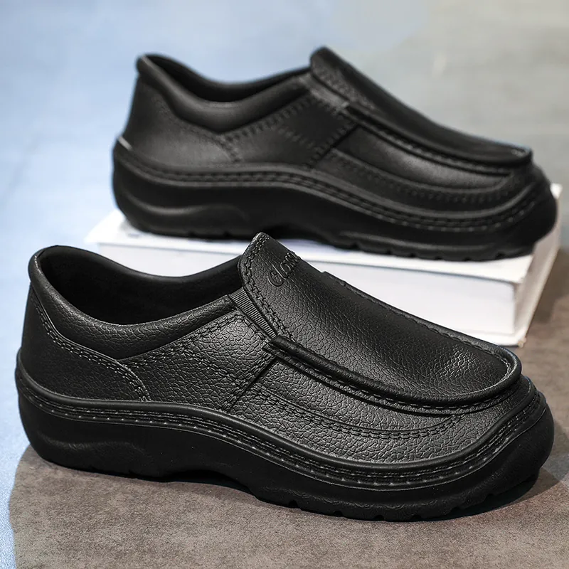 Heren Chef Kok Schoenen Zwart Waterdicht Oliebestendig Antislip Slip-on Kunstleer Keuken Werkschoenen Veiligheidsschoenen