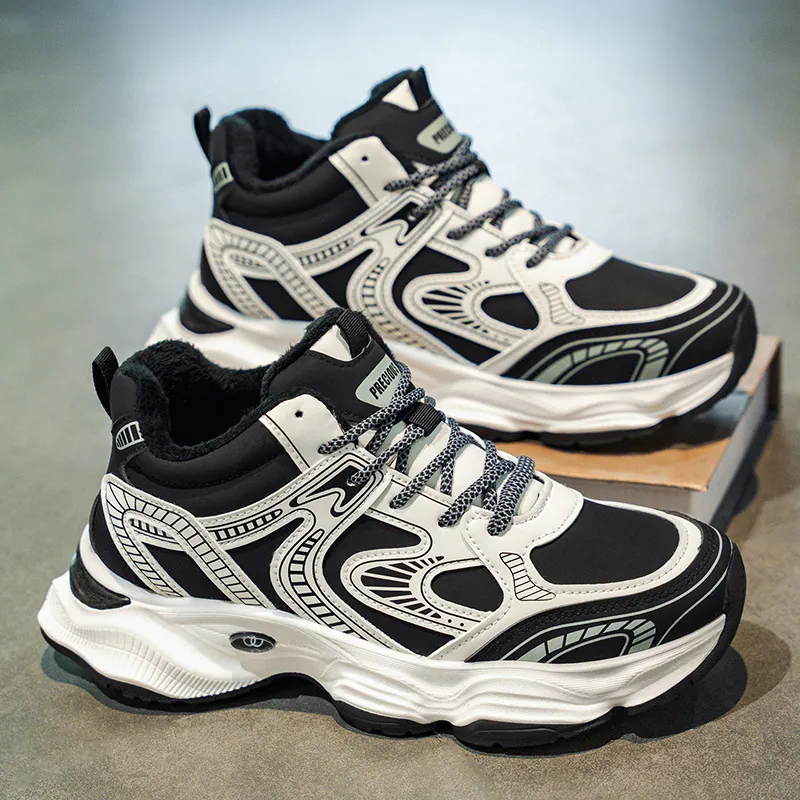 Zapatillas de Deporte de Invierno Cálidas con Forro Polar para Hombre y Niños Grandes Suela Gruesa Aumento de Altura Daddy Shoes Casual Deporte