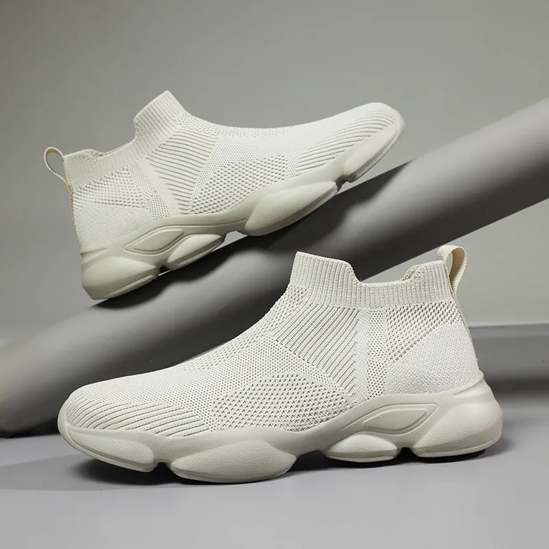 Baskets en Maille Flyknit Homme Grande Taille 46-48 Respirantes À Enfiler Chaussures Daddy Décontractées Confortables Légères Outdoor