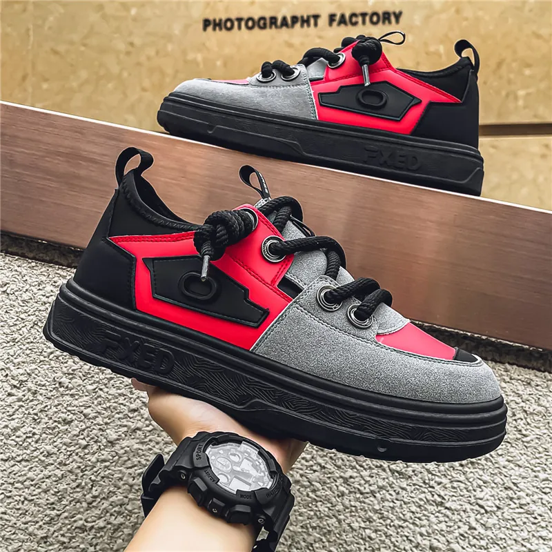 Zapatillas Casuales de Gamuza y Malla para Hombre Estilo de Trabajo HK Color Block Zapatos de Skate Transpirables de Corte Bajo
