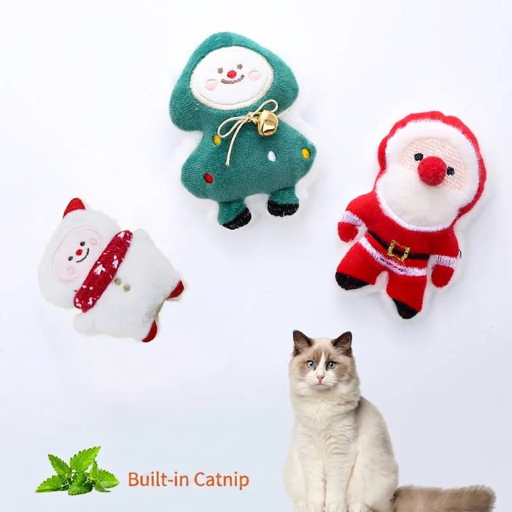 Christmas Cat Toy Plush Interactive Catnip Toy Santa Claus Snowman Tree Shape Kitten Chew Soft Toy For Home Pet Indoor Play Holiday Gift