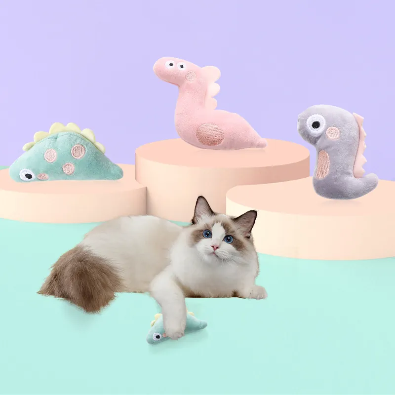 Simpatico Giocattolo con Erba Gatta a Forma di Dinosauro in Peluche Morbido Giocattolo per la Dentizione dei Gatti