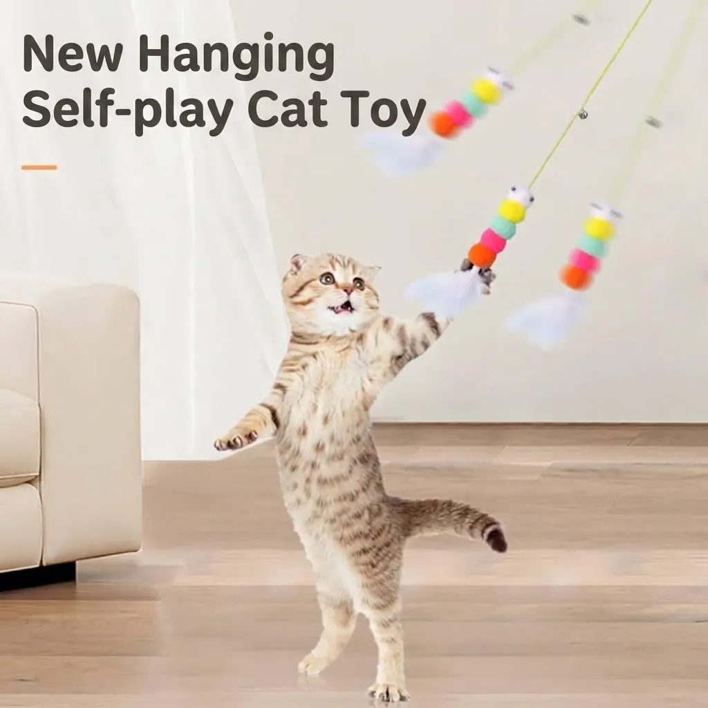 Creative Hanging Cat Toy With Elastic Rope Bell And Feather Interactive Plush Toy For Boredom Relief Indoor Pet Supplies