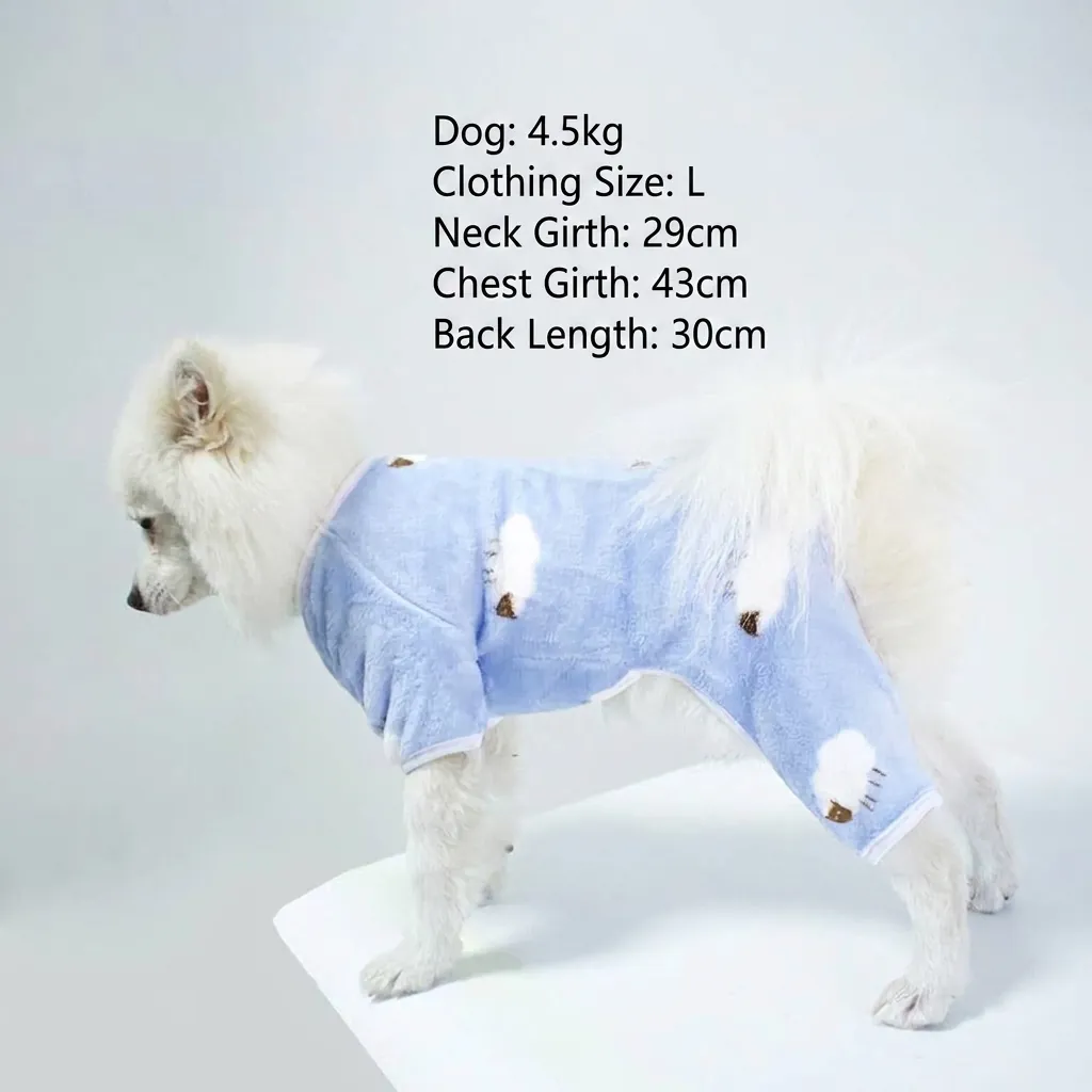 Warm Coral Fleece Dog Onesie Sheep Print Thickened Puppy Pajamas For Small Medium Dogs Autumn Winter Pet Jumpsuit