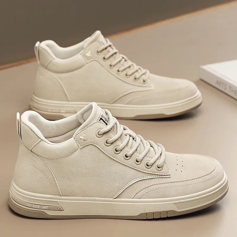 Scarpe da Skate Casual da Uomo Stile Workwear Sneakers in Pelle Microfibra Moda Streetwear Mid-Top Cuciture Suola in Gomma
