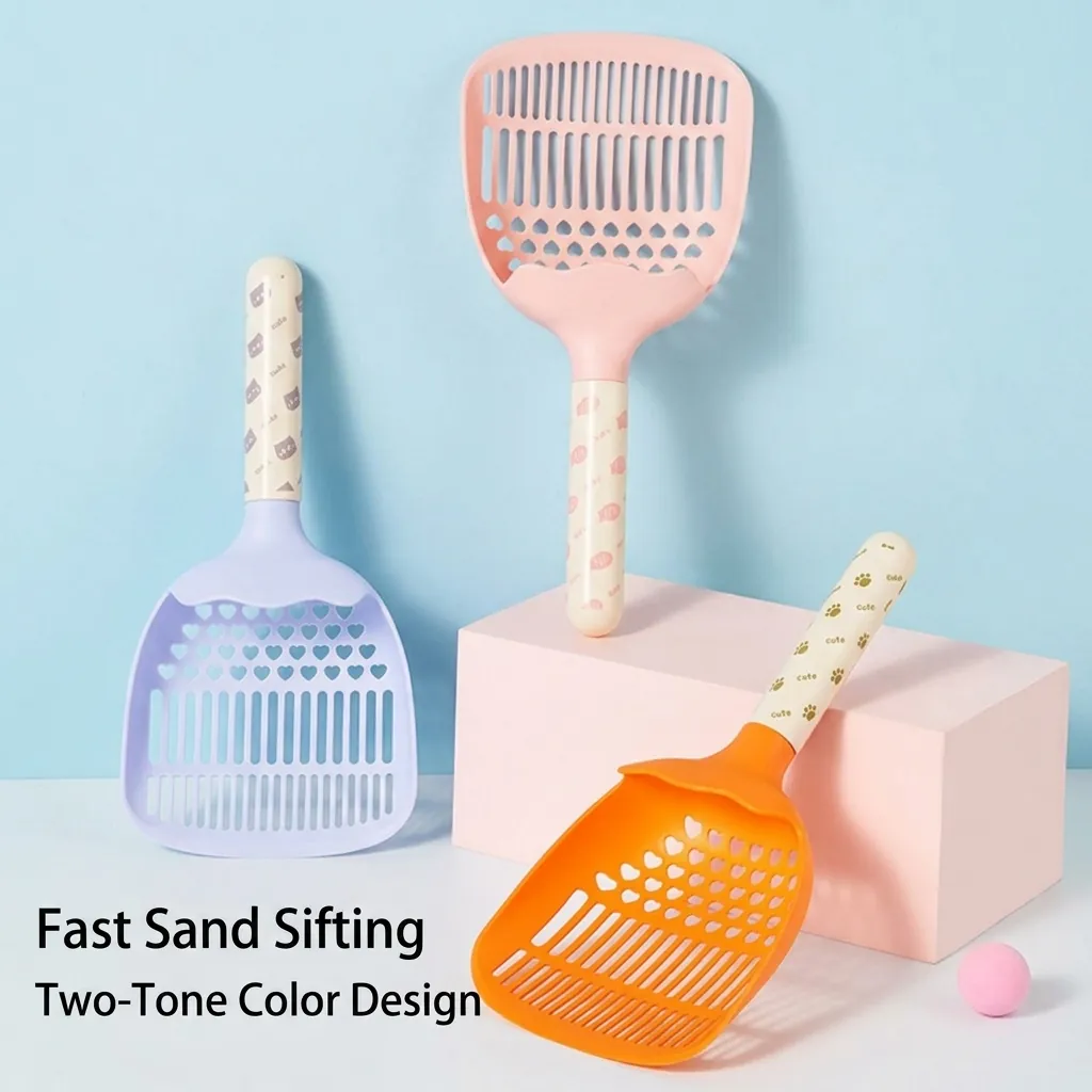 Macaron Spliced Kleur Kattenbakvuller Schep Hartvormige Filtergaten PP Plastic Huisdier Poep Schep Met Ergonomisch Handvat