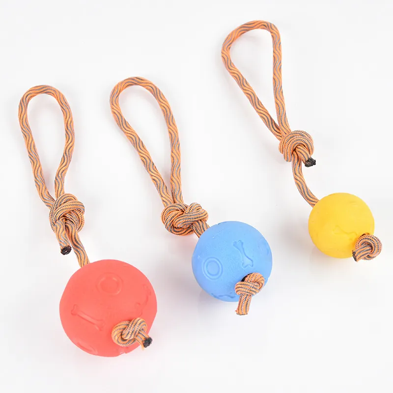 Pet Dog Chew Toy TPR Elastic Ball With Rope Bite Resistant Interactive Training Ball For Teeth Cleaning Outdoor Toy For Small Medium Large Dogs
