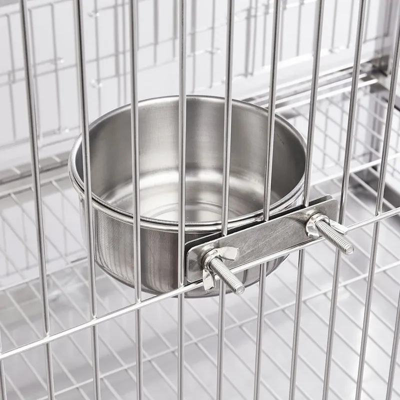 Stainless Steel Cage Mounted Pet Bowl Hanging Dog Cat Feeder Water Bowl Bolt Fixed Durable Non-Slip Crate Bowl For Small Animals