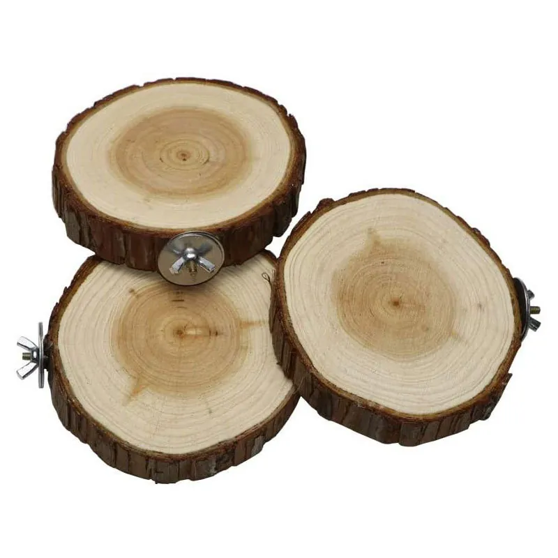 Natural Wood Round Bird Perch Standing Platform For Parrots Parakeets Macaws Cage Accessories Wood Slice Chewing Toy With Metal Hardware